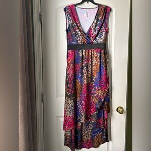 Sleeveless High-Low Animal Print Dress in Pink & Blue